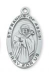 Sterling Silver St. Francis Medal Necklace With 24 Inch Rhodium Plated Brass Chain and Deluxe Gift Box