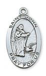 Sterling Silver St. John Medal Necklace With 24 Inch Rhodium Plated Brass Chain and Deluxe Gift Box