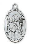 Sterling Silver St. Joseph Medal Necklace With 24 Inch Rhodium Plated Brass Chain and Deluxe Gift Box