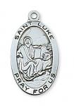 Sterling Silver St. Luke Medal Necklace With 24 Inch Rhodium Plated Brass Chain and Deluxe Gift Box