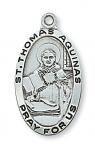 Sterling Silver St. Thomas Aquinas Medal Necklace With 24 Inch Rhodium Plated Brass Chain and Deluxe Gift Box