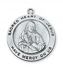 Sterling Silver Sacred Heart Medal Necklace With 24 Inch Rhodium Plated Continuous Chain and Deluxe Gift Box