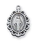 Sterling Silver Miraculous Medal Necklace With 16 Inch Rhodium Plated Brass Chain and Deluxe Gift Box