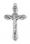 Sterling Silver Crucifix Necklace With 24 Inch Rhodium Plated Brass Chain and Deluxe Gift Box