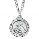 Sterling Silver St. Augustine Medal Necklace With 20 Inch Rhodium Plated Brass Chain and Deluxe Gift Box