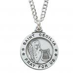 Sterling Silver St. Cecilia Medal Necklace With 20 Inch Rhodium Plated Brass Chain and Deluxe Gift Box