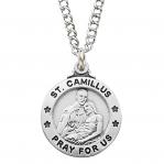 Sterling Silver St. Camillus Medal Necklace With 20 Inch Rhodium Plated Brass Chain and Deluxe Gift Box