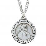 Sterling Silver St. Maria Faustina Medal Necklace With 20 Inch Rhodium Plated Brass Chain and Deluxe Gift Box