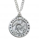 Sterling Silver St. John the Evangelist Medal Necklace With 20 Inch Rhodium Plated Brass Chain and Deluxe Gift Box