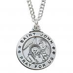 Sterling Silver St. John the Evangelist Medal Necklace With 20 Inch Rhodium Plated Brass Chain and Deluxe Gift Box