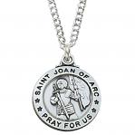 Sterling Silver St. Joan of Arc Medal Necklace With 20 Inch Rhodium Plated Brass Chain and Deluxe Gift Box