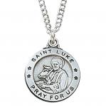 Sterling Silver St. Luke Medal Necklace With 20 Inch Rhodium Plated Brass Chain and Deluxe Gift Box