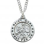 Sterling Silver St. Mark Medal Necklace With 20 Inch Rhodium Plated Brass Chain and Deluxe Gift Box