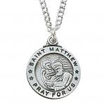 Sterling Silver St. Matthew the Evangelist Medal Necklace With 20 Inch Rhodium Plated Brass Chain and Deluxe Gift Box