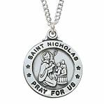 Sterling Silver St. Nicholas Medal Necklace With 20 Inch Rhodium Plated Brass Chain and Deluxe Gift Box