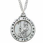 Sterling Silver St. Patrick Medal Necklace With 20 Inch Rhodium Plated Brass Chain and Deluxe Gift Box