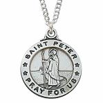 Sterling Silver St. Peter Medal Necklace With 20 Inch Rhodium Plated Brass Chain and Deluxe Gift Box