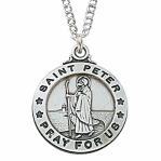 Sterling Silver St. Peter Medal Necklace With 20 Inch Rhodium Plated Brass Chain and Deluxe Gift Box