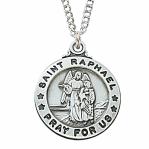 Sterling Silver St. Raphael Medal Necklace With 20 Inch Rhodium Plated Brass Chain and Deluxe Gift Box