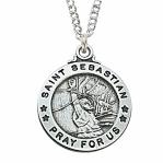 Sterling Silver St. Sebastian Medal Necklace With 20 Inch Rhodium Plated Brass Chain and Deluxe Gift Box