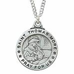 Sterling Silver St. Thomas More Medal Necklace With 20 Inch Rhodium Plated Brass Chain and Deluxe Gift Box