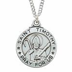 Sterling Silver St. Timothy Medal Necklace With 20 Inch Rhodium Plated Brass Chain and Deluxe Gift Box