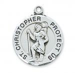 Sterling Silver St. Christopher Medal Necklace With 24 Inch Rhodium Plated Brass Chain and Deluxe Gift Box