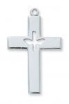 Sterling Silver Cutout Holy Spirit Cross Necklace With 24 Inch Rhodium Plated Brass Chain and Deluxe Gift Box
