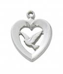 Sterling Silver Heart Medal Necklace With Dove Medal Necklace With 18 Inch Rhodium Plated Brass Chain and Deluxe Gift Box