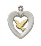 Sterling Silver Heart Medal Necklace With Dove Medal Necklace With 18 Inch Rhodium Plated Brass Chain and Deluxe Gift Box