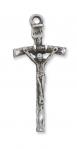 Sterling Silver Papal Crucifix Necklace With 24 Inch Rhodium Plated Brass Chain and Deluxe Gift Box