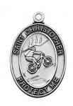 Sterling Silver Biking Medal Necklace With 24 Inch Rhodium Plated Brass Chain and Deluxe Gift Box