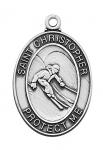 Sterling Silver Skiing Medal Necklace With 24 Inch Rhodium Plated Brass Chain and Deluxe Gift Box