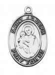 Sterling Silver St. Joseph Medal Necklace With 18 Inch Rhodium Plated Brass Chain and Deluxe Gift Box