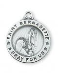 Sterling Silver St. Bernadette Medal Necklace With 18 Inch Rhodium Plated Brass Chain and Deluxe Gift Box