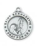 Sterling Silver St. Bernadette Medal Necklace With 18 Inch Rhodium Plated Brass Chain and Deluxe Gift Box