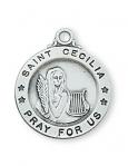 Sterling Silver St. Cecilia Medal Necklace With 18 Inch Rhodium Plated Brass Chain and Deluxe Gift Box