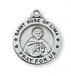 Sterling Silver St. Rose of Lima Medal Necklace With 18 Inch Rhodium Plated Brass Chain and Deluxe Gift Box