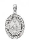Sterling Silver Miraculous Medal Necklace With Glass Stones and 18 in Rhodium Plated Brass Chain and Deluxe Gift Box