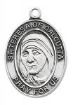 Sterling St Teresa Calcutta Medal Necklace With 20in rhodium plated brass chain in deluxe gift box.