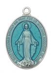 Sterling Miraculous Medal Necklace With blue enamel on 18 Inch rhodium plated brass chain in deluxe gift box.