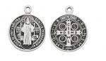 Sterling St Benedict Medal Necklace on 16in rhodium plated brass chain gift boxed