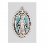 Sterling Miraculous Medal Necklace With Blue Enamel on 20 Inch Rhodium Plated Brass Chain In Gift Gox.