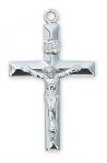 Sterling Silver Crucifix Necklace With 24 Inch Rhodium Plated Brass Chain and Deluxe Gift Box