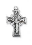 Sterling Silver Celtic Crucifix Necklace With 18 Inch Rhodium Plated Brass Chain and Deluxe Gift Box