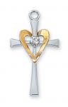 Sterling Silver Heart Cross Necklace With 18 Inch Rhodium Plated Brass Chain and Deluxe Gift Box