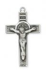 Sterling Silver St. Benedict Crucifix Necklace With 18 Inch Rhodium Plated Brass Chain and Deluxe Gift Box