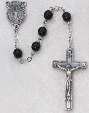 Mens Rosary - Black Glass - Size 6MM