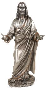 Welcoming Christ Statue - 12 Inches - Pewter Style Finish with Golden Highlights
