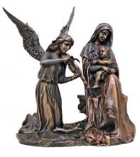 Madonna & Child Statue - 7 Inch - Rendition of William Bouguereau Angel's Song - Lightly hand-painted Cold-cast Bronze